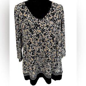 J Jill Wearever Collection v neck relaxed fit floral tunic w/ border print sz S